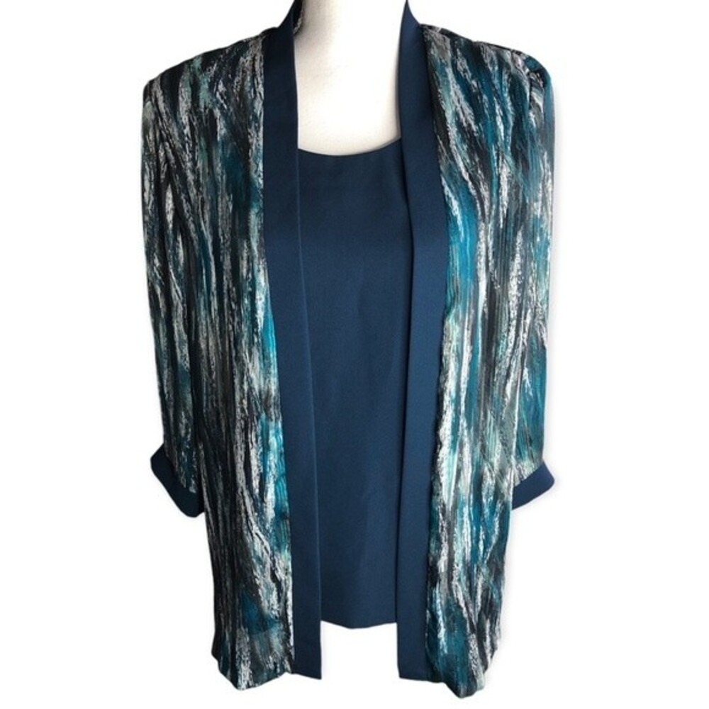 R&M Collection Blue Abstract Open Front Cardigan … - image 1